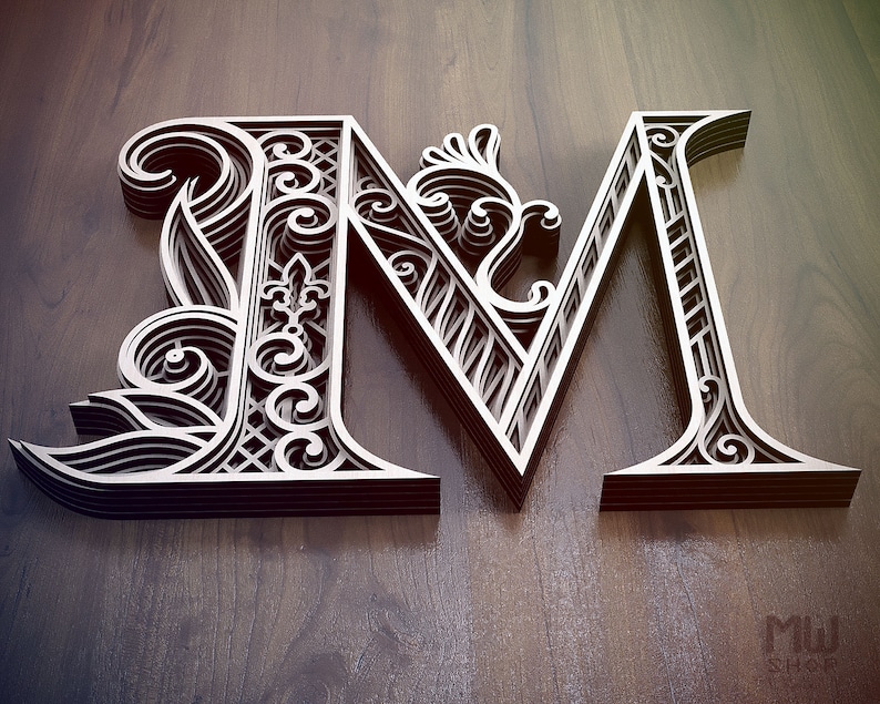 Layered Letter M DXF Alphabet Letter M Wall Art Multilayer