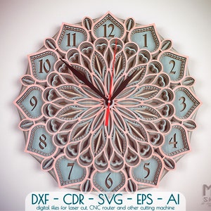 Clock wine o/'clock multi layer mandala model laser cut file commercial use wall art home decor CNC download dxf svg ai dwg cricut 3d