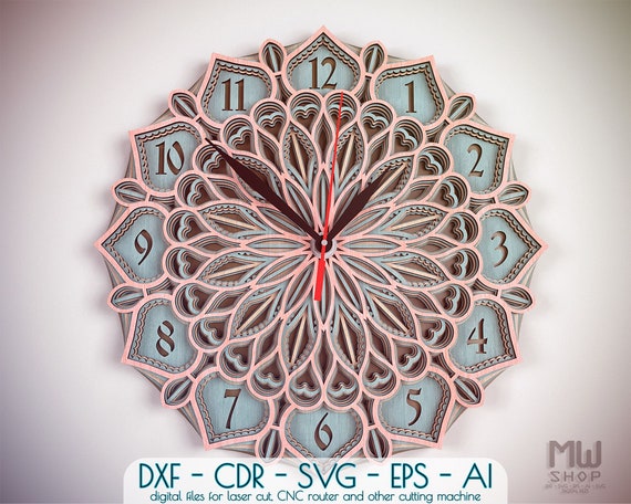 Download C30 Mandala Clock Dxf File For Laser Cut Laser Cut Sacred Etsy