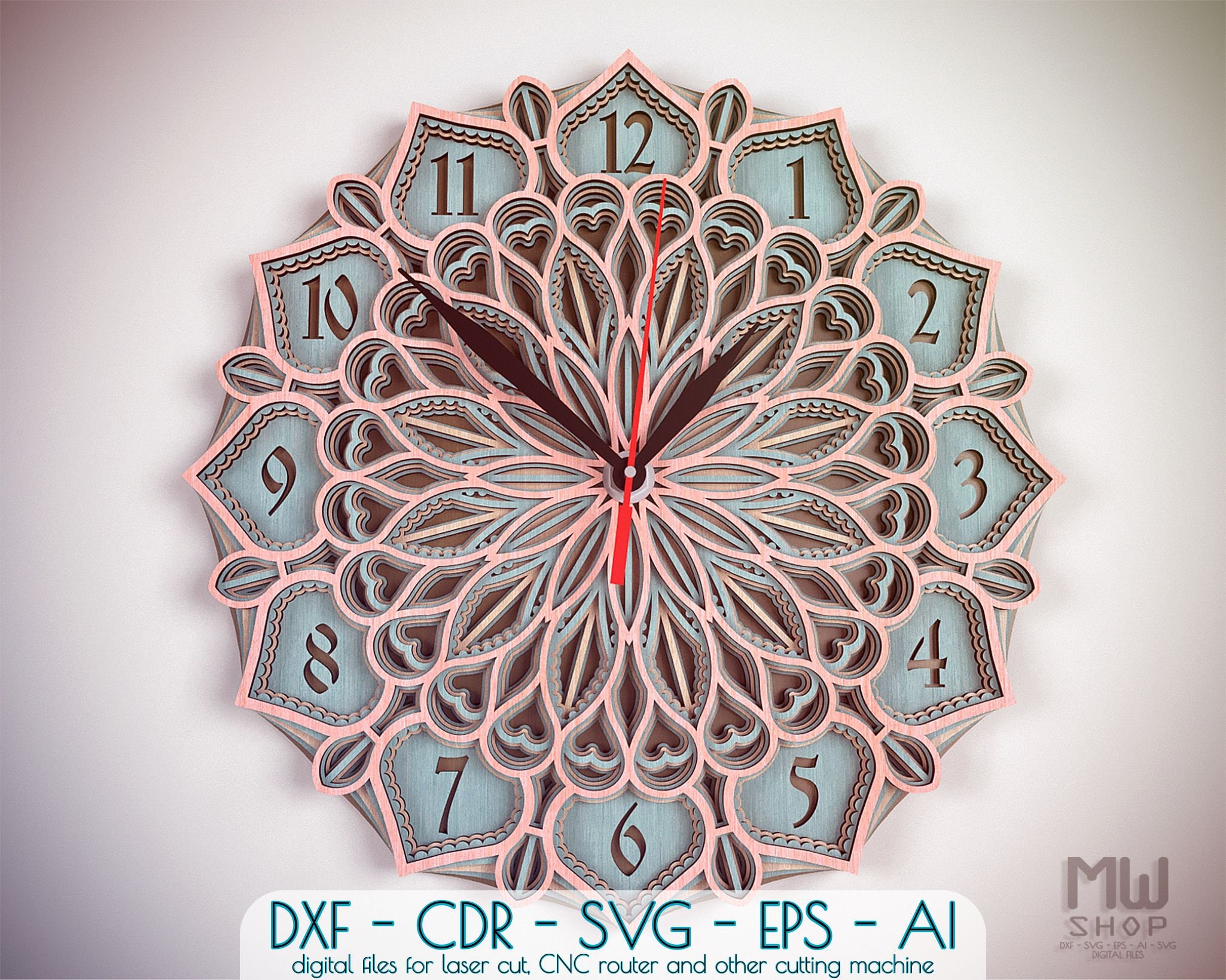 Download C30 Mandala Clock Dxf File For Laser Cut Laser Cut Sacred Etsy