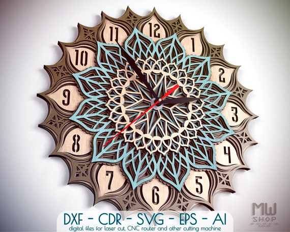 Download C23 Wall Clock Dxf File For Laser Cut And Cnc Router Etsy