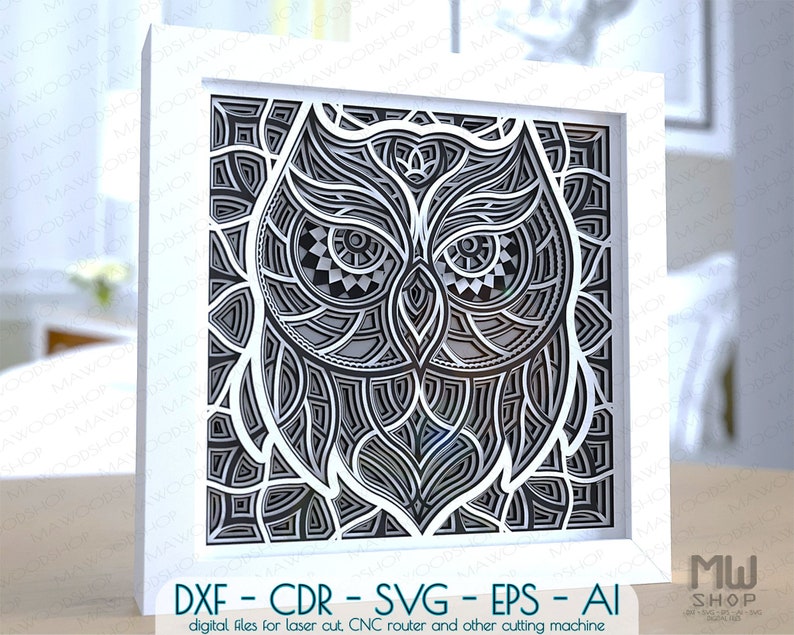M158 3d Owl Mandala For Cutting Flower Mandala Svg Laser Etsy