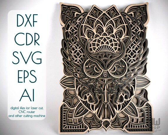 Download M43 Laser Cut Owl Mandala Dxf File Mandala Dxf File For Etsy