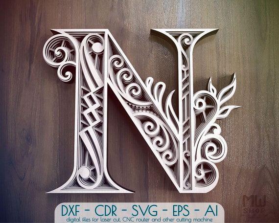 Download Layered Letter N Dxf Alphabet Letter N Wall Art Multilayer Etsy