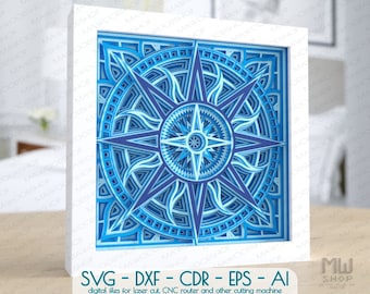 Laser Cut Compass DXF 3D SVG Compass Bundle Windrose Cricut Layered ...