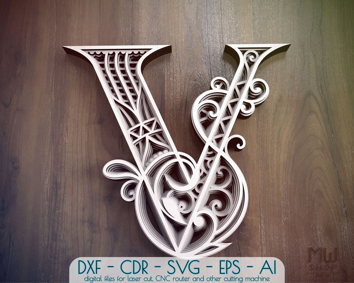 Layered Letter V DXF Alphabet Letter V Wall Art Multilayer Etsy