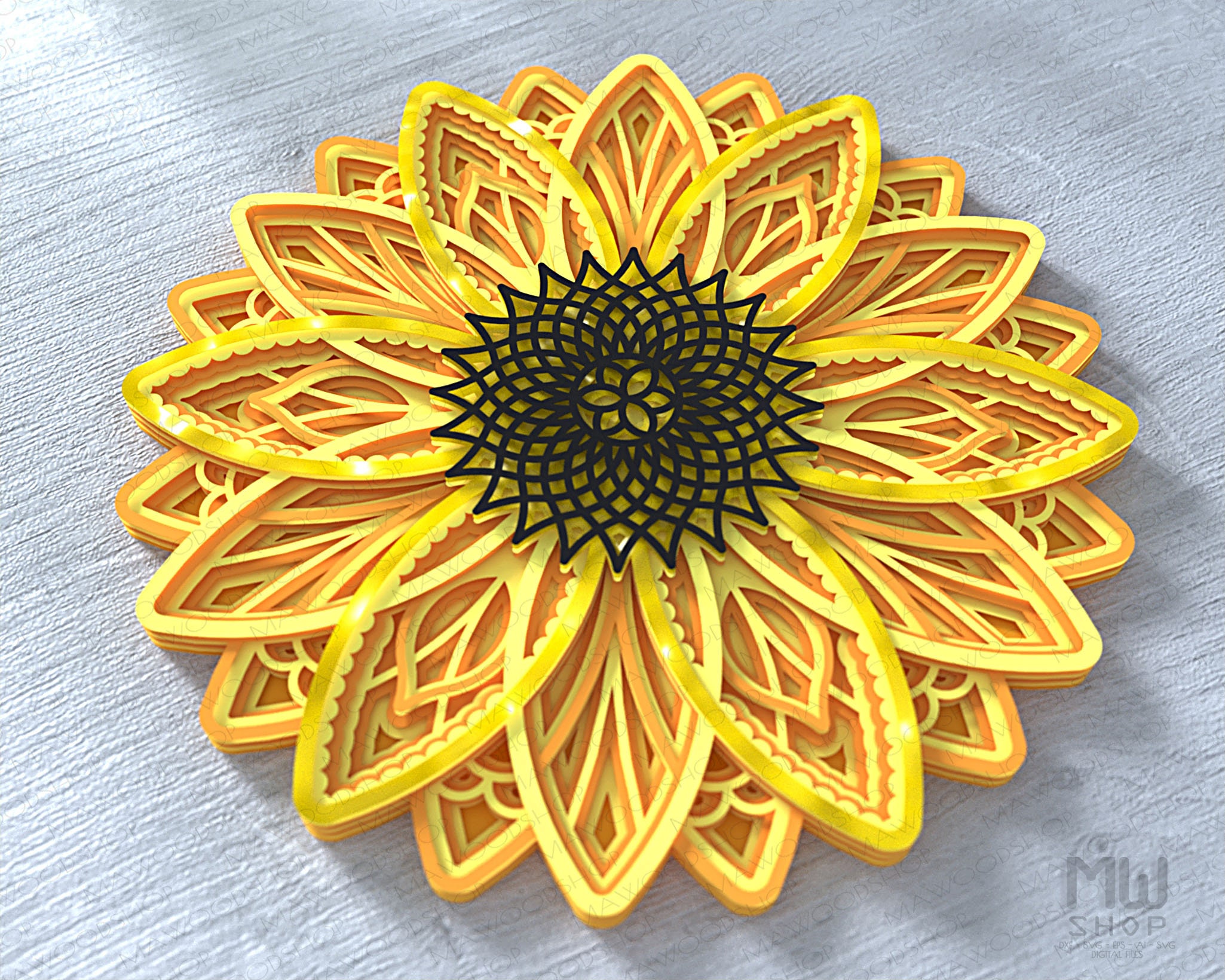 Layered Sunflower SVG 3D SVG Sunflower Mandala Multi layer | Etsy