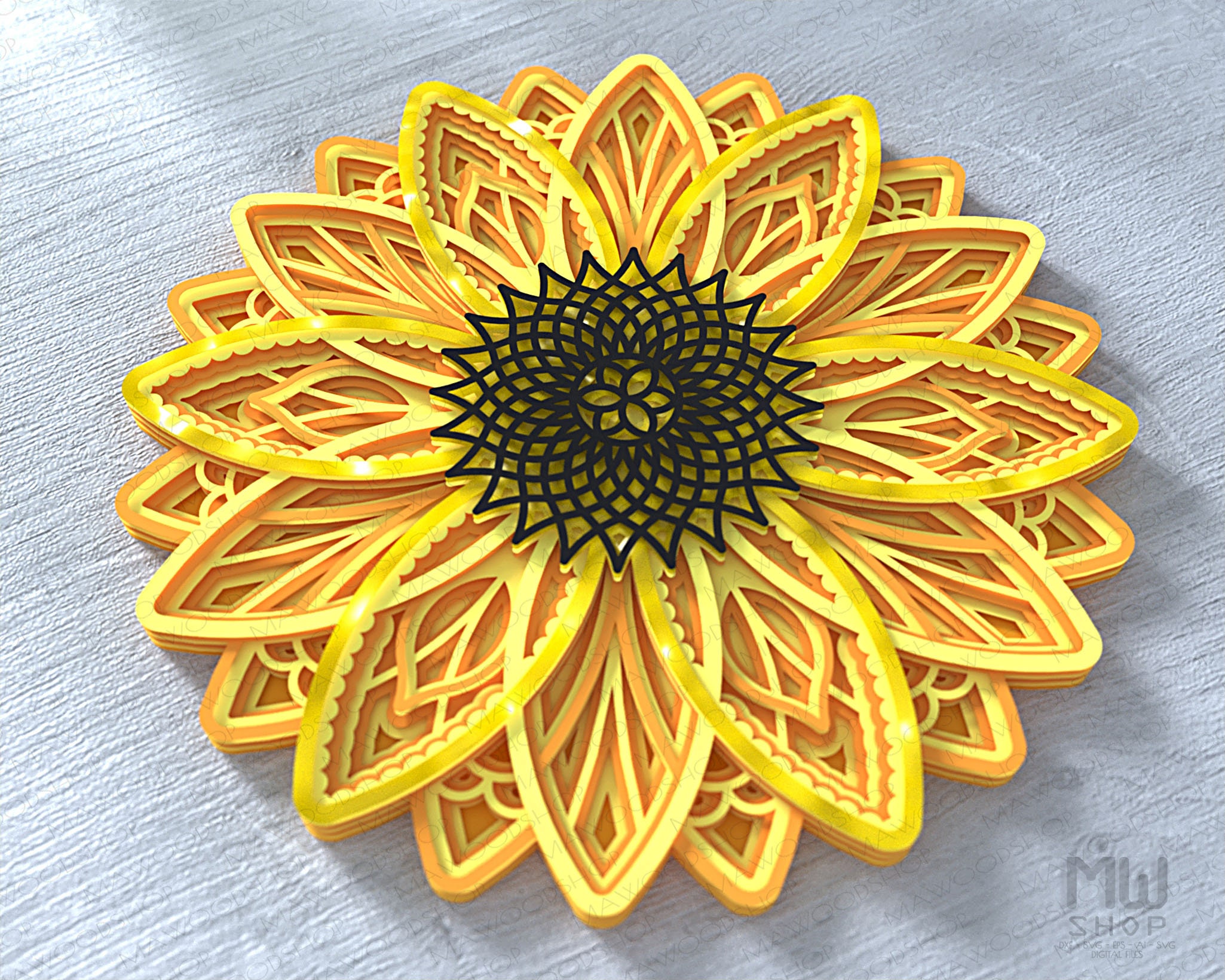 Layered Sunflower Svg 3d Svg Sunflower Mandala Multi Layer Etsy