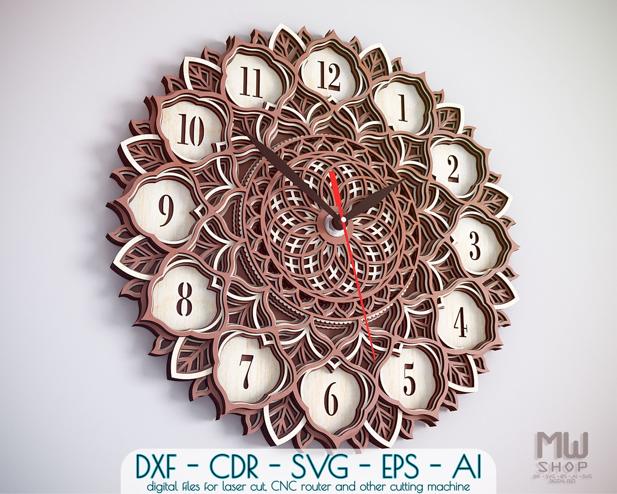C07 Wall Clock DXF file for Laser Cut and CNC router Laser Etsy