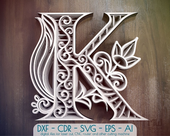 Download Layered Letter K Dxf Alphabet Letter K Wall Art Multilayer Etsy