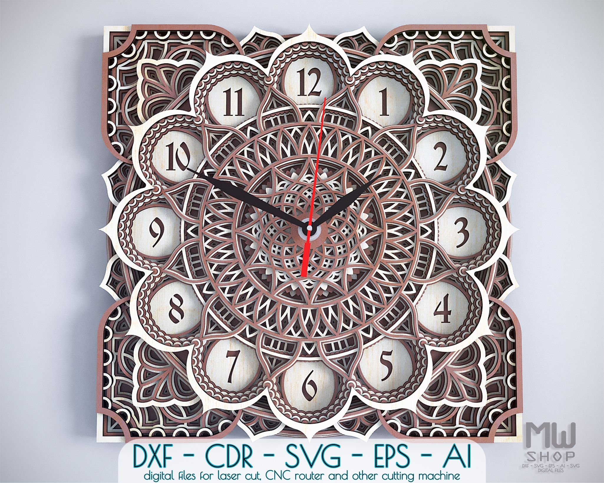 Download C03 Laser Cut Wall Clock Dxf Mandala Clock Dxf File For Etsy