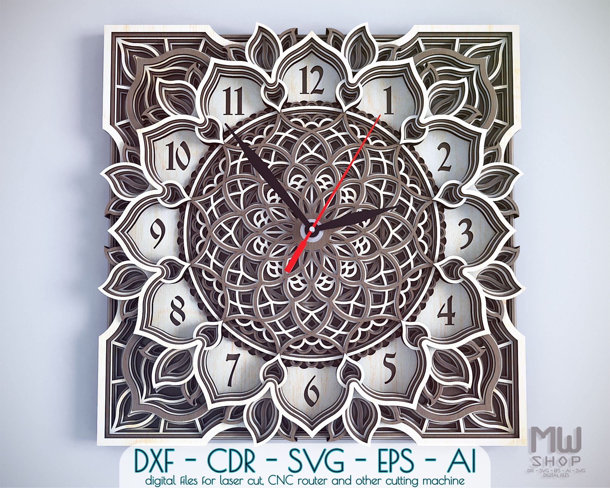 C04 Wall Clock DXF file for Laser Cut and CNC router Laser Etsy