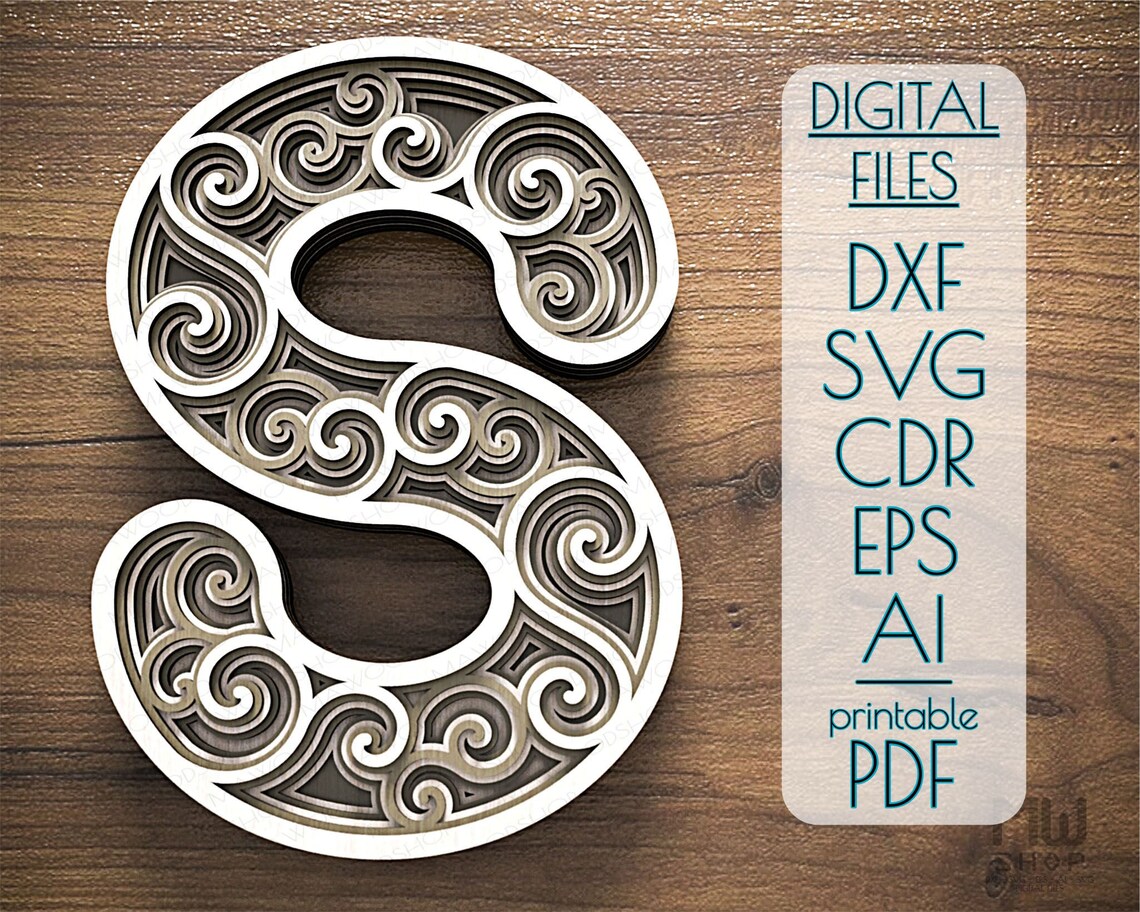 Layered Letter S 3D Letter S svg 3d layered mandala SVG | Etsy