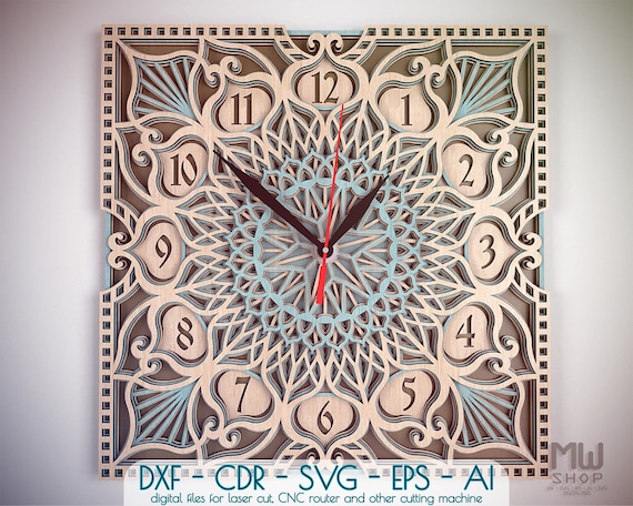 Download C32 Laser Cut Wall Clock Dxf Mandala Clock DXF file for | Etsy