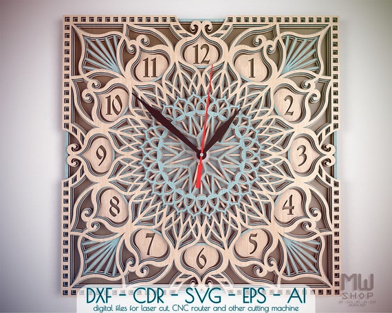 Download C32 Laser Cut Wall Clock Dxf Mandala Clock Dxf File For Etsy