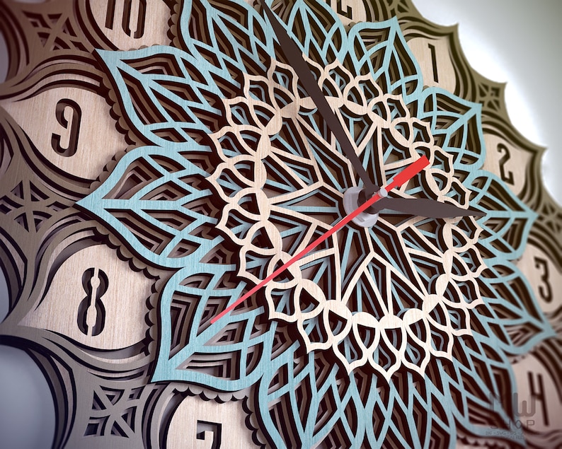 Download Wall Clock Svg Laser Cut Template For Clock Macking Laser Cut Mandala Clock Dxf Wall Clock Dxf File For Laser Cut And Cnc Router Machine Craft Supplies Tools Carving Whittling