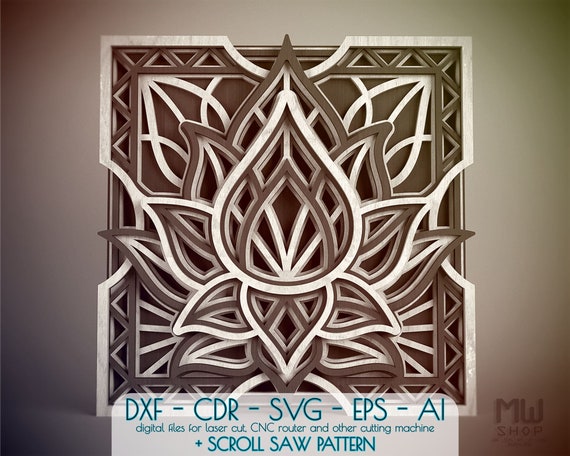 Download S86 Lotus Mandala Dxf For Laser Cut Scroll Saw Lotus Etsy