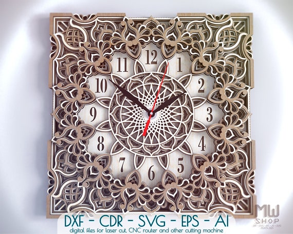 Download C13 Mandala Clock Dxf File For Laser Cut Laser Cut Sacred Etsy