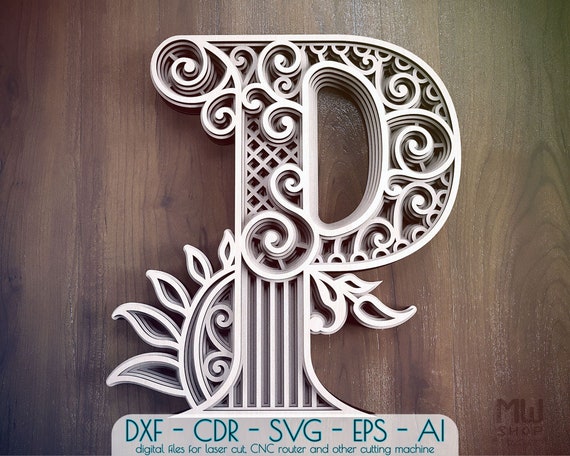 Download Layered Letter P Dxf Alphabet Letter P Wall Art Multilayer Etsy