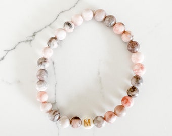 Custom Gemstone Beaded Name/Initial Bracelet, Personalized Word Bracelet - Zebra Stone