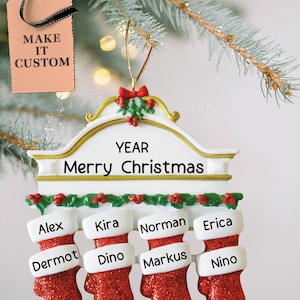 Personalized Mini Red Christmas Stocking Ornament • Custom Family Of 8 Christmas Ornaments • Christmas Stockings Decoration • Grandchildren