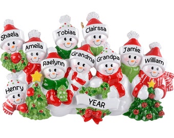 Personalized Snowman Family Of 10, Custom Snow Family Christmas Ornament, Family Reunion, Grandkids, Nine Grandchildren Names, Snowmen Decor