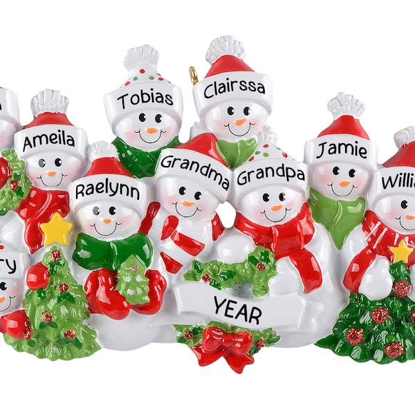 Personalized Snowman Family Of 10, Custom Snow Family Christmas Ornament, Family Reunion, Grandkids, Nine Grandchildren Names, Snowmen Decor