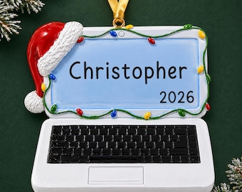 Personalized Laptop Christmas Ornament, Computer Keyboard Design
