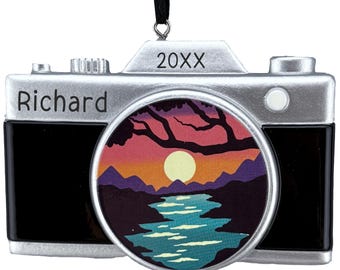 Personalized Camera Ornament • Custom Photographer Christmas Gift • Retro Photo Keepsake with Name & Year • Camera Christmas Ornament