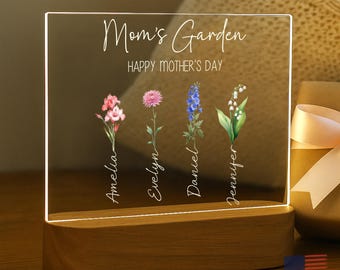 Personalized Flower Garden LED Night Light Gift – Custom Floral Lamp for Mom, Nana, Mother’s Day, Birth Flower Keepsake – Perfect Present