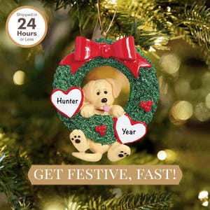 Personalized Yellow Labrador Wreath Christmas Ornament image 2