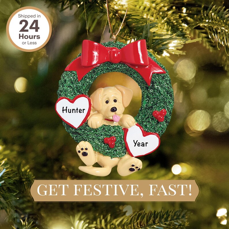 Personalized Yellow Labrador Wreath Christmas Ornament image 2