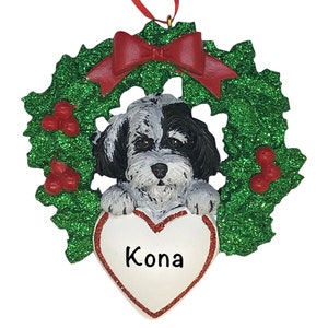 Personalized Havanese Ornament w/ Dog Wreath | Dog's First Christmas Ornament | Cute Puppy Ornament | Pet Havanese Gift | Sheepadoodle Gift