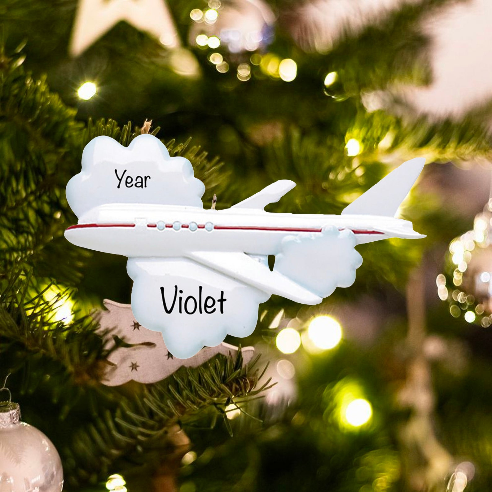 AIRPLANE CHRISTMAS ORNAMENTS Flying Airplane Personalized | Etsy
