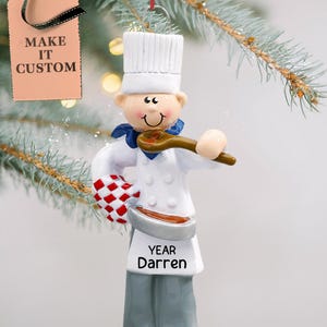 Personalized Chef Christmas Ornament • Custom Cooking Gifts for Men • Top Male Chef Decor for Kitchen • Baker, Baking Ornament • Chef Gift