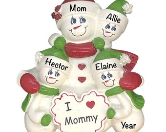 2023 Personalized Single Mom Ornament, Single Parent with 3 Children, I Love Mommy, Snowman Family Of Four Decorations, Best Mom Ever Gift