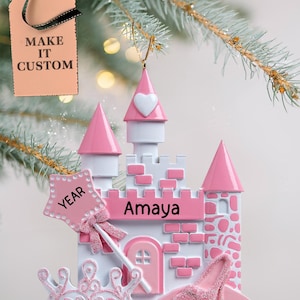 Personalized Pink Castle Ornament • Custom Princess Gift