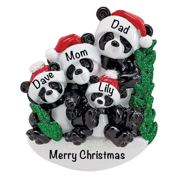 Personalized Panda Family Of Four Decorations, Panda Bear Gifts, Second Baby Ornament, Family Of 4 Decor, Grandchildren, Grandparent Gift
