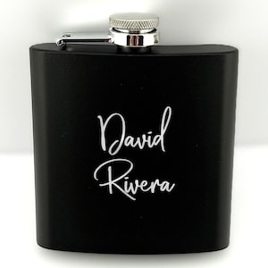 Personalized Name Whiskey Flask, Black Script Design