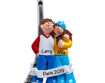PARIS COUPLE ORNAMENT - Eiffel Tower Ornament - Personalize Ornament - Christmas Ornament - Valentines Day Gift - Travel Ornaments