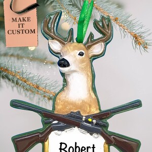 Personalized Deer Hunting Ornament • Custom Deer Head with Rifle Presents • Unique Gifts for Hunters • Country Decor • Deer Ornament