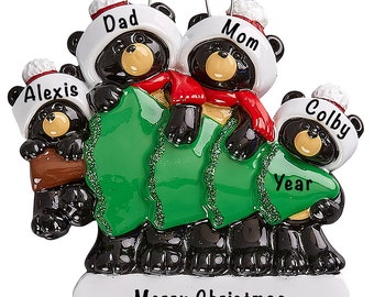 Personalized Cute Black Bear Family Of 4, Family Of Four Decorations, Woodland Animals, Gift for Grandparent, Grandkids, Grandchildren Names