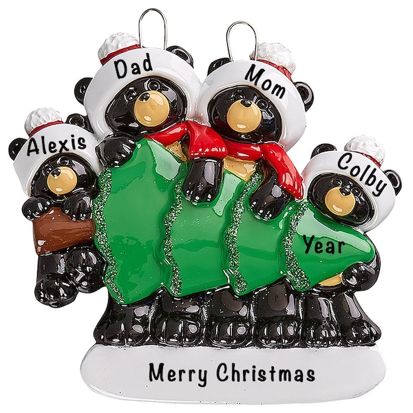 Personalized Cute Black Bear Family Of 4, Family Of Four Decorations, Woodland Animals, Gift for Grandparent, Grandkids, Grandchildren Names