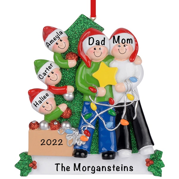 Personalized Family Of 5 Ornament, Family of Five Christmas, Mom and Dad w/ 3 Children, Custom Grandaprents, Grandchildren, Grandkids Gift