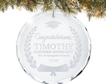 Graduation Ornament 2023 Personalized, Custom Engraved Gift for College, High School, Masters Grad Keepsake, Christmas Tree Decor