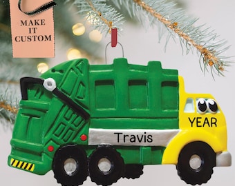 Garbage Truck Ornament for Christmas Tree • Personalized Dump Truck Ornaments for Little Boys • Custom Green Trash Truck Gifts