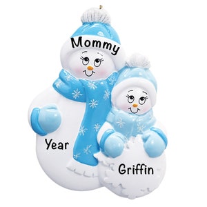 Personalized Single Mom Ornament, Solo Parent and Child, I Love Mommy, Snowman Family, Best Mom Ever, Mom Christmas Gift From Daughter / Son