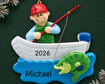 Personalized Fishing Boat Christmas Ornament, Angler Keepsake