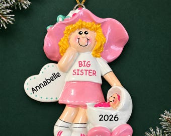 Personalized Big Sister Christmas Ornament, New Sibling Keepsake