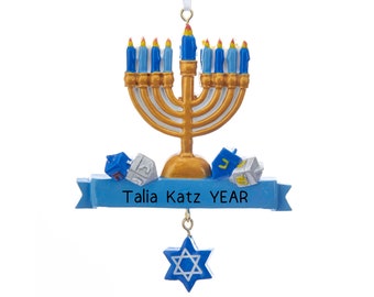 Personalized Hanukkah Menorah Ornament 2023 , Jewish Christmas Ornament, Star of David Judaica Holiday Decor, Multifaith, Religious Ornament